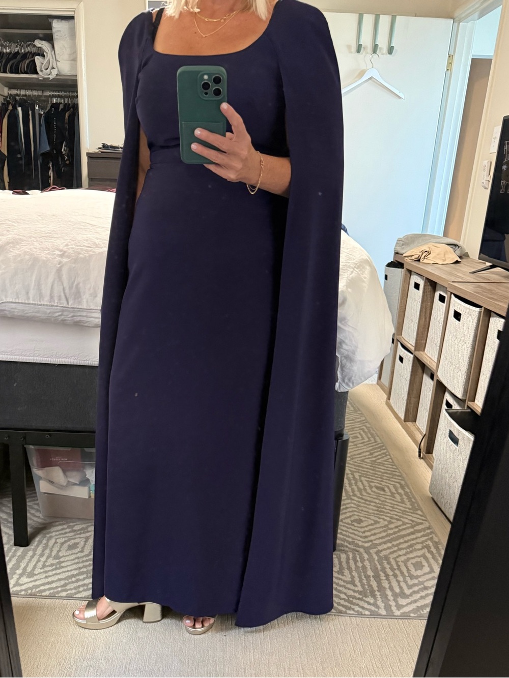 Marchesa Notte deep purple cape column gown